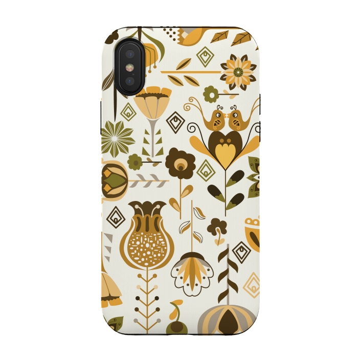 iPhone Xs / X StrongFit Scandinavian Flowers in Mustard and Green by Paula Ohreen