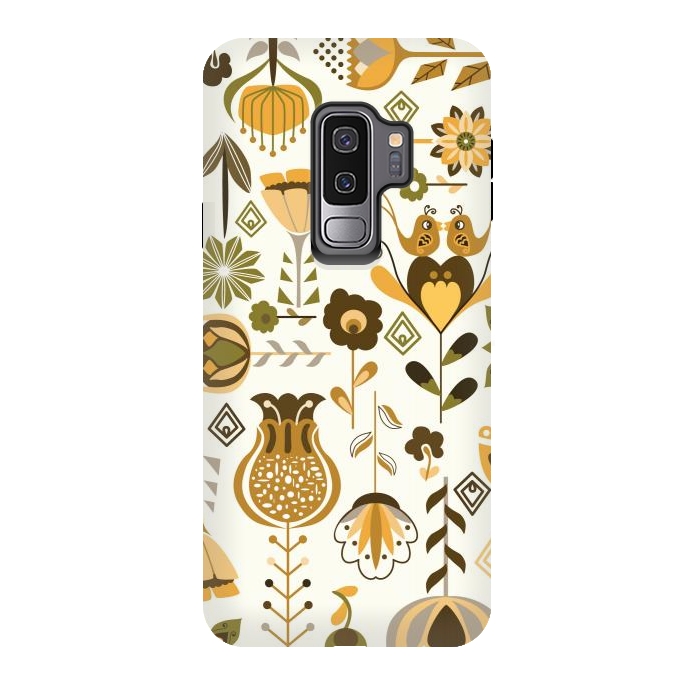 Galaxy S9 plus StrongFit Scandinavian Flowers in Mustard and Green by Paula Ohreen