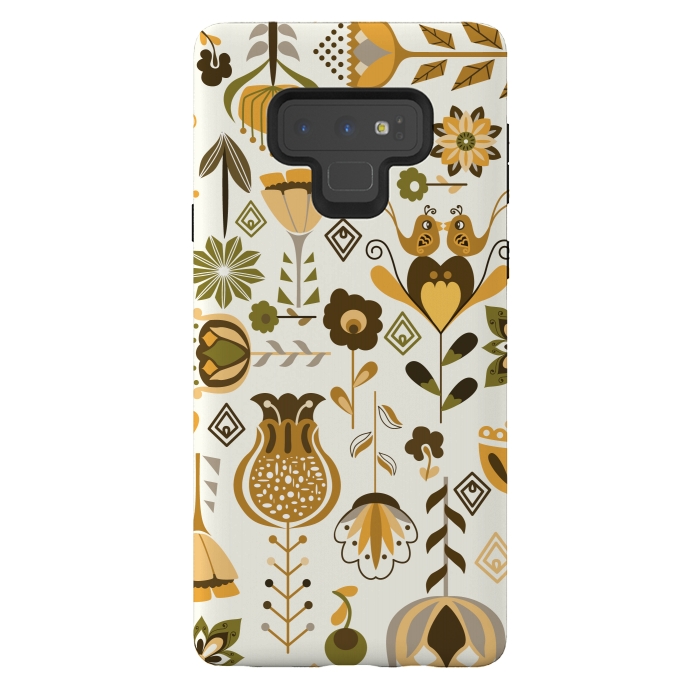 Galaxy Note 9 StrongFit Scandinavian Flowers in Mustard and Green by Paula Ohreen