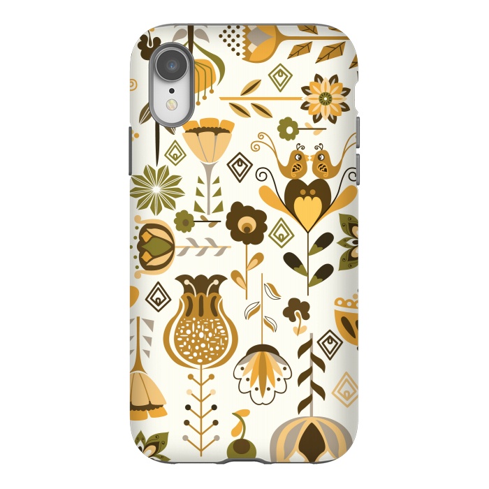 iPhone Xr StrongFit Scandinavian Flowers in Mustard and Green by Paula Ohreen