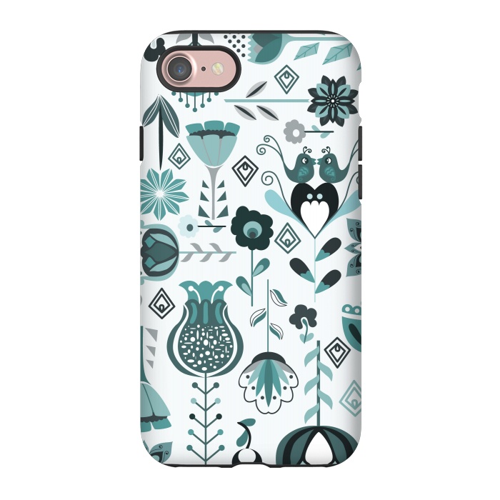 iPhone 7 StrongFit Scandinavian Flowers in Blue and Grey by Paula Ohreen