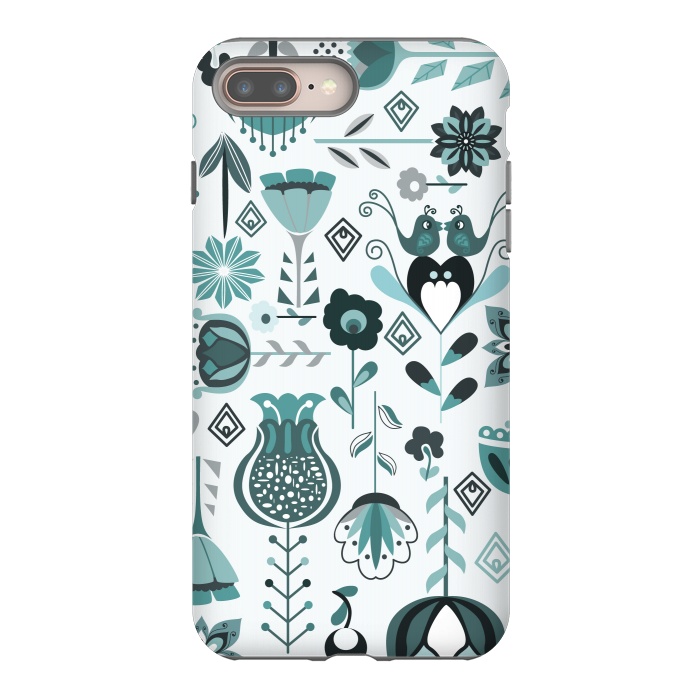 iPhone 7 plus StrongFit Scandinavian Flowers in Blue and Grey by Paula Ohreen