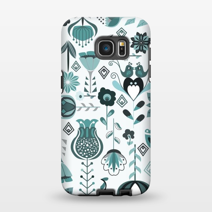 Galaxy S7 EDGE StrongFit Scandinavian Flowers in Blue and Grey by Paula Ohreen