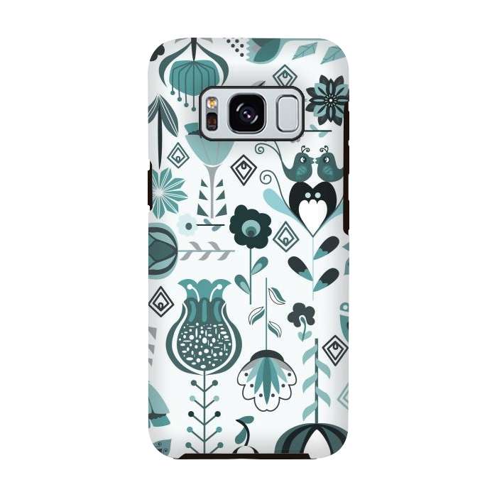 Galaxy S8 StrongFit Scandinavian Flowers in Blue and Grey by Paula Ohreen