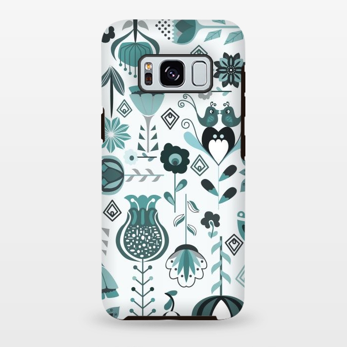 Galaxy S8 plus StrongFit Scandinavian Flowers in Blue and Grey by Paula Ohreen