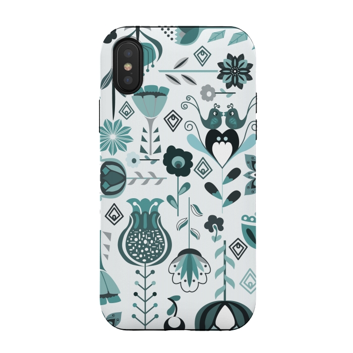 iPhone Xs / X StrongFit Scandinavian Flowers in Blue and Grey by Paula Ohreen
