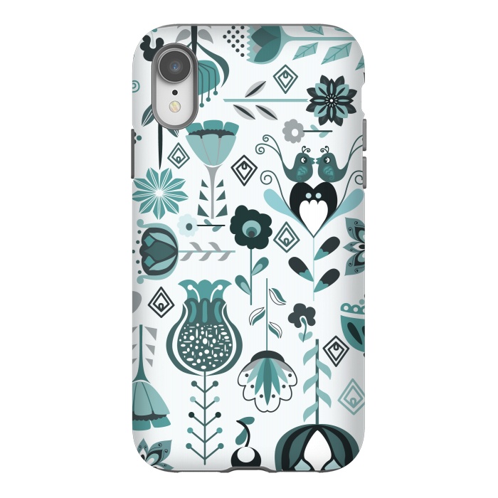 iPhone Xr StrongFit Scandinavian Flowers in Blue and Grey by Paula Ohreen