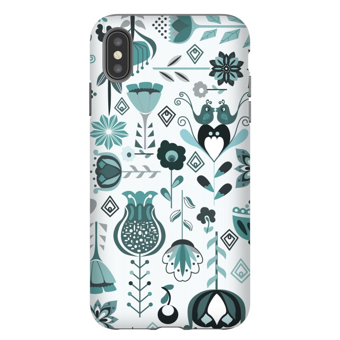iPhone Xs Max StrongFit Scandinavian Flowers in Blue and Grey by Paula Ohreen