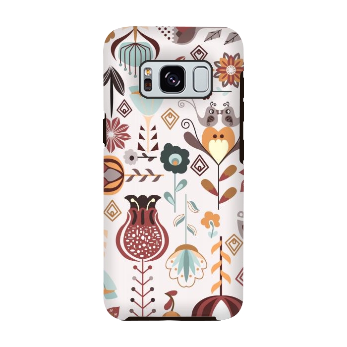 Galaxy S8 StrongFit Scandinavian Flowers in Orange and Blue by Paula Ohreen