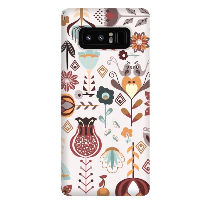Galaxy Note 8 StrongFit Scandinavian Flowers in Orange and Blue by Paula Ohreen