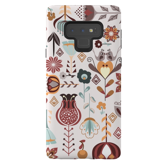 Galaxy Note 9 StrongFit Scandinavian Flowers in Orange and Blue by Paula Ohreen