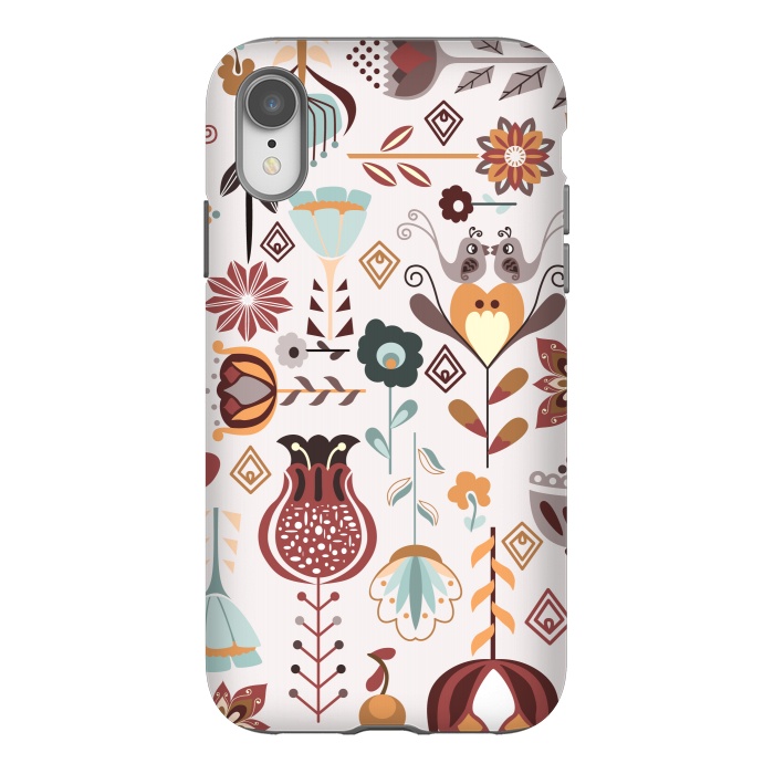 iPhone Xr StrongFit Scandinavian Flowers in Orange and Blue by Paula Ohreen