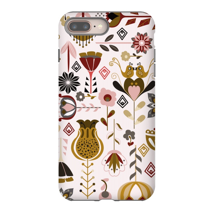 iPhone 7 plus StrongFit Scandinavian Flowers in Mustard and Pink by Paula Ohreen