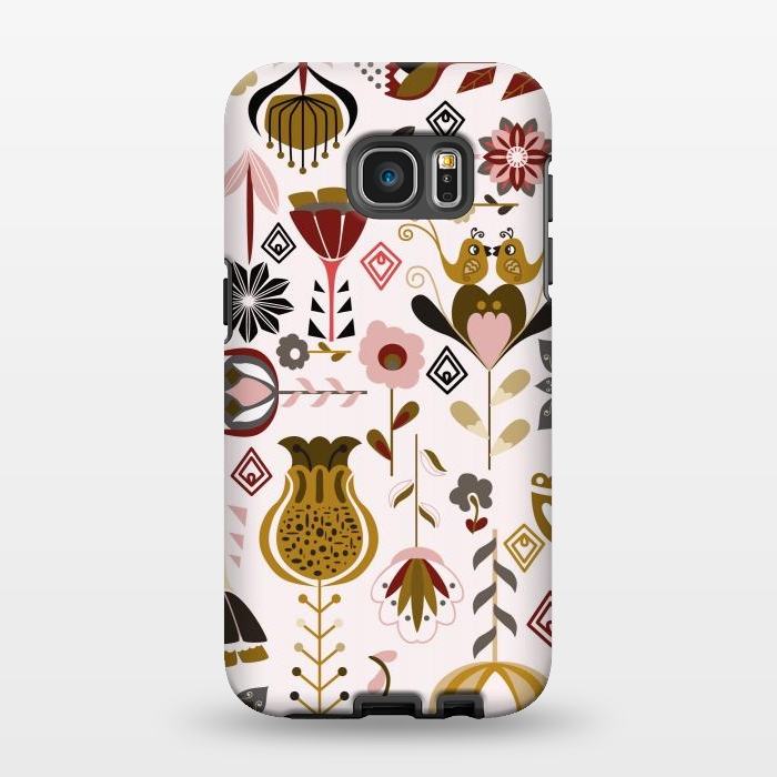 Galaxy S7 EDGE StrongFit Scandinavian Flowers in Mustard and Pink by Paula Ohreen