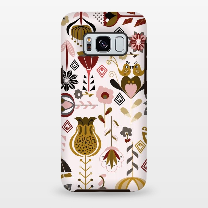 Galaxy S8 plus StrongFit Scandinavian Flowers in Mustard and Pink by Paula Ohreen