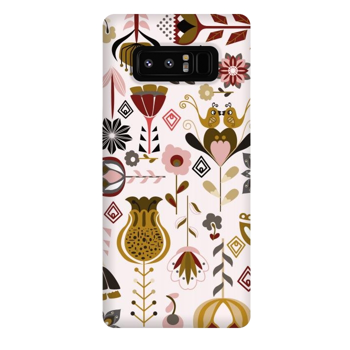 Galaxy Note 8 StrongFit Scandinavian Flowers in Mustard and Pink by Paula Ohreen