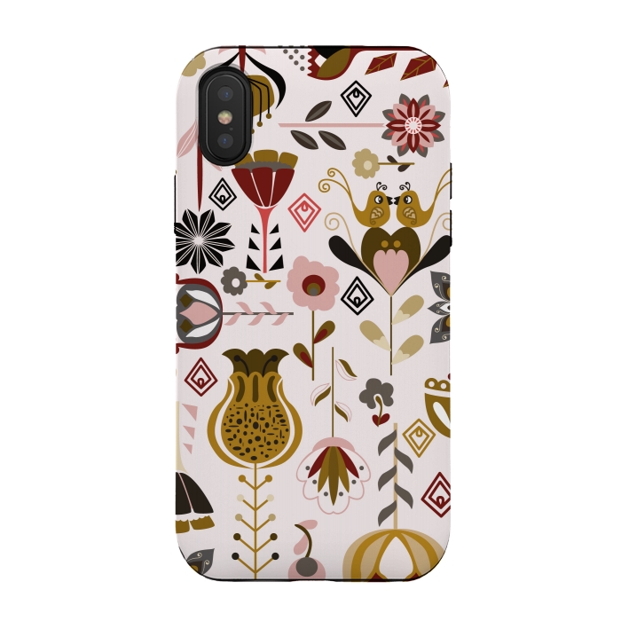 iPhone Xs / X StrongFit Scandinavian Flowers in Mustard and Pink by Paula Ohreen