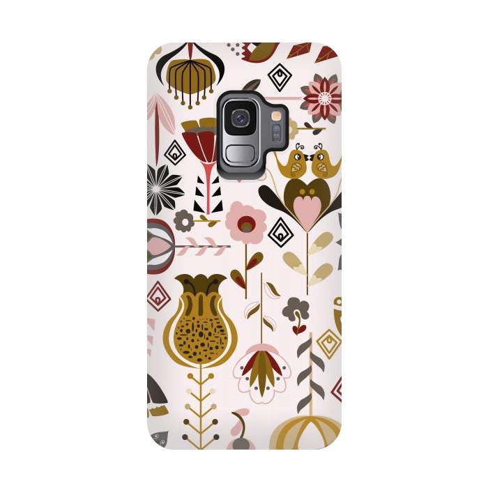 Galaxy S9 StrongFit Scandinavian Flowers in Mustard and Pink by Paula Ohreen