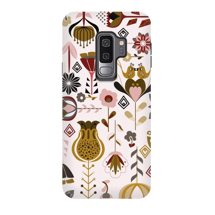Galaxy S9 plus StrongFit Scandinavian Flowers in Mustard and Pink by Paula Ohreen