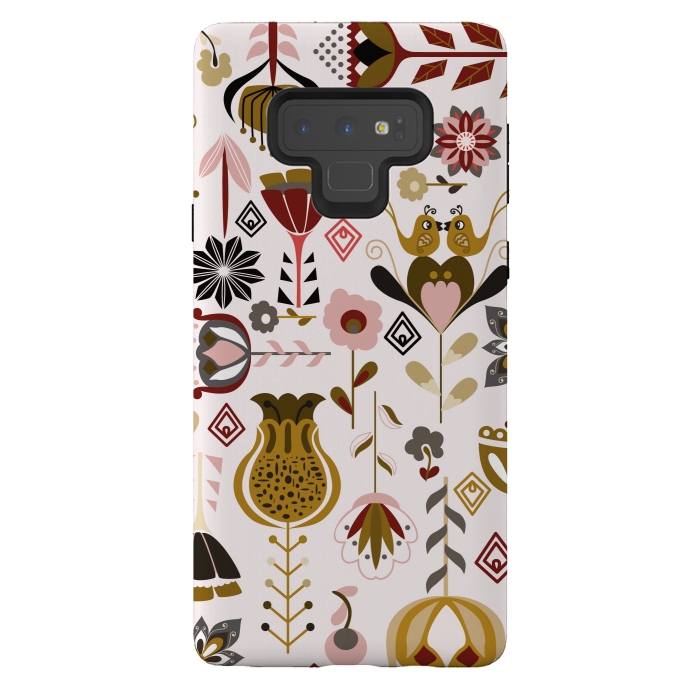 Galaxy Note 9 StrongFit Scandinavian Flowers in Mustard and Pink by Paula Ohreen