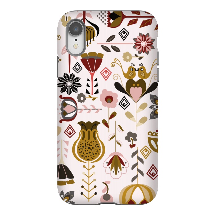 iPhone Xr StrongFit Scandinavian Flowers in Mustard and Pink by Paula Ohreen