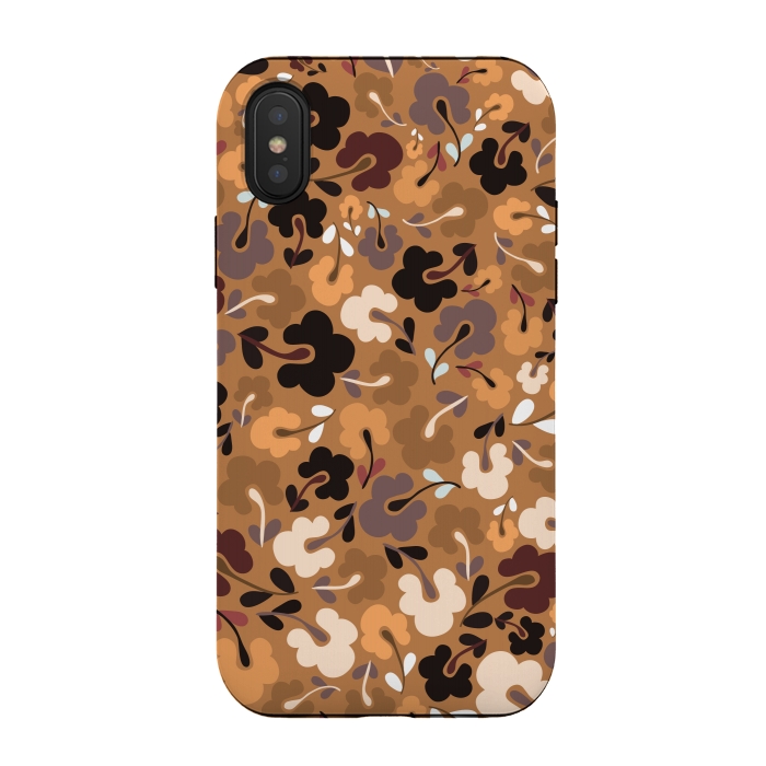 iPhone Xs / X StrongFit Ditsy Flowers in Mustard and Brown by Paula Ohreen