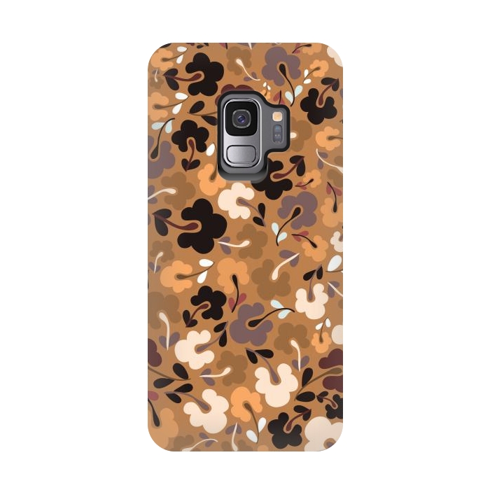 Galaxy S9 StrongFit Ditsy Flowers in Mustard and Brown by Paula Ohreen