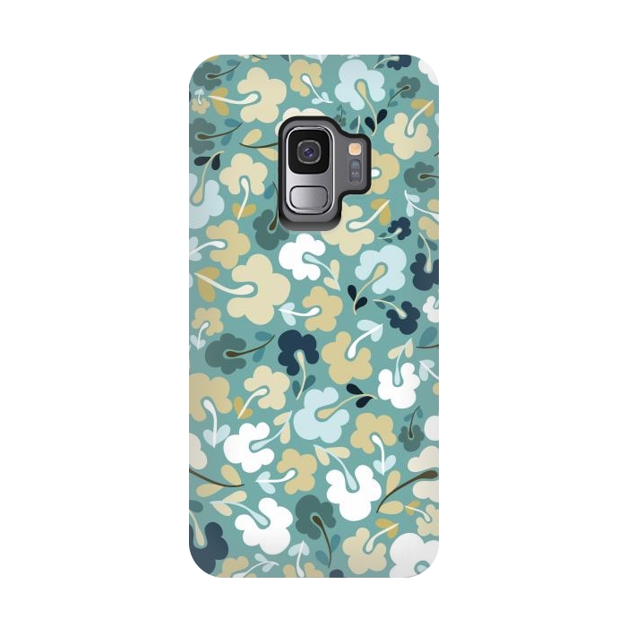 Galaxy S9 StrongFit Ditsy Flowers in Green and Blue by Paula Ohreen