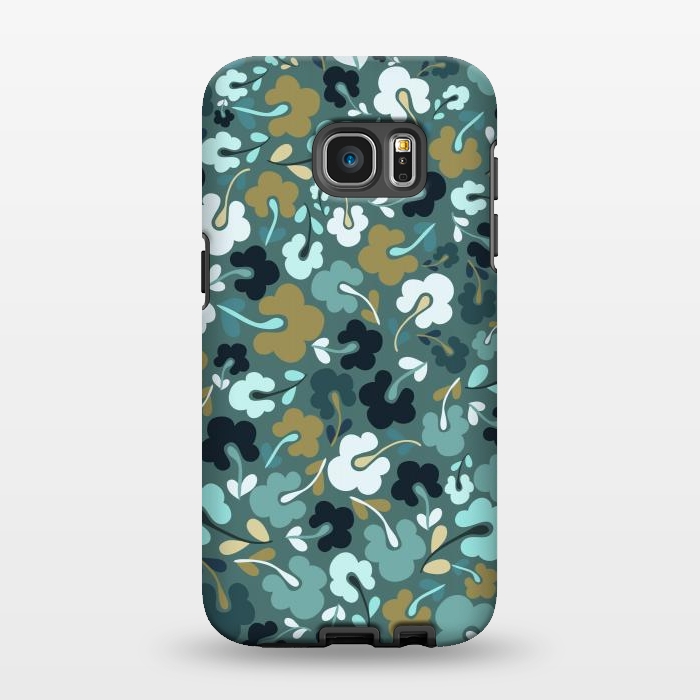 Galaxy S7 EDGE StrongFit Ditsy Flowers in Navy and Green by Paula Ohreen