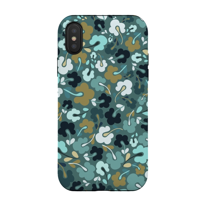 iPhone Xs / X StrongFit Ditsy Flowers in Navy and Green by Paula Ohreen