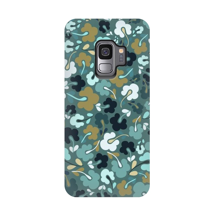 Galaxy S9 StrongFit Ditsy Flowers in Navy and Green by Paula Ohreen