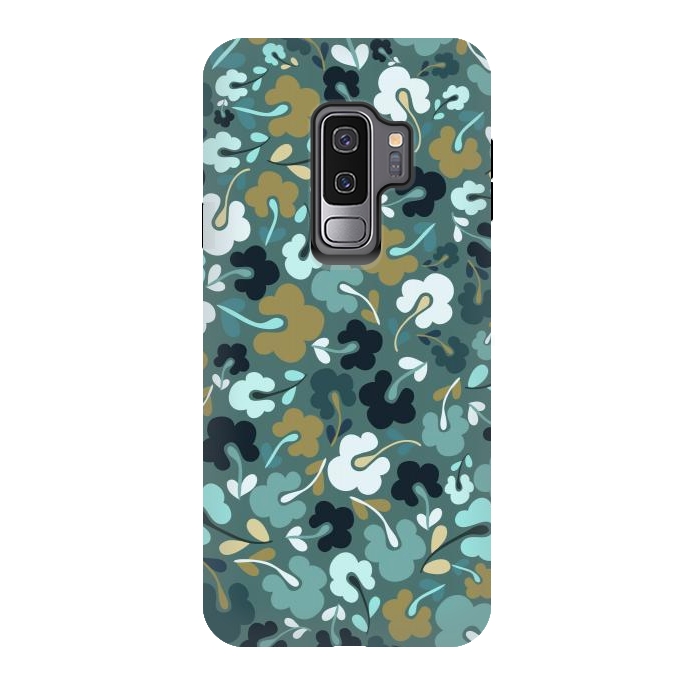 Galaxy S9 plus StrongFit Ditsy Flowers in Navy and Green by Paula Ohreen
