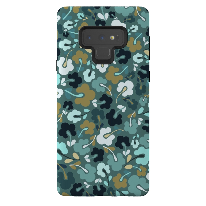 Galaxy Note 9 StrongFit Ditsy Flowers in Navy and Green by Paula Ohreen