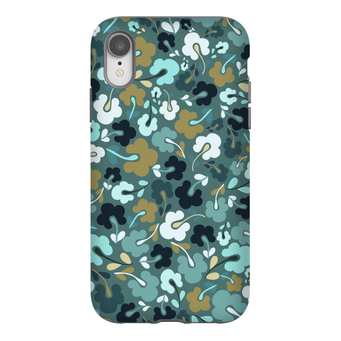 iPhone Xr StrongFit Ditsy Flowers in Navy and Green by Paula Ohreen