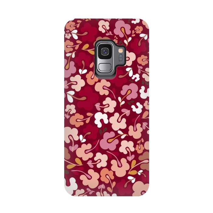 Galaxy S9 StrongFit Ditsy Flowers in Pink and Orange by Paula Ohreen