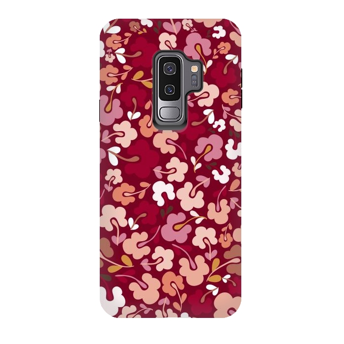 Galaxy S9 plus StrongFit Ditsy Flowers in Pink and Orange by Paula Ohreen