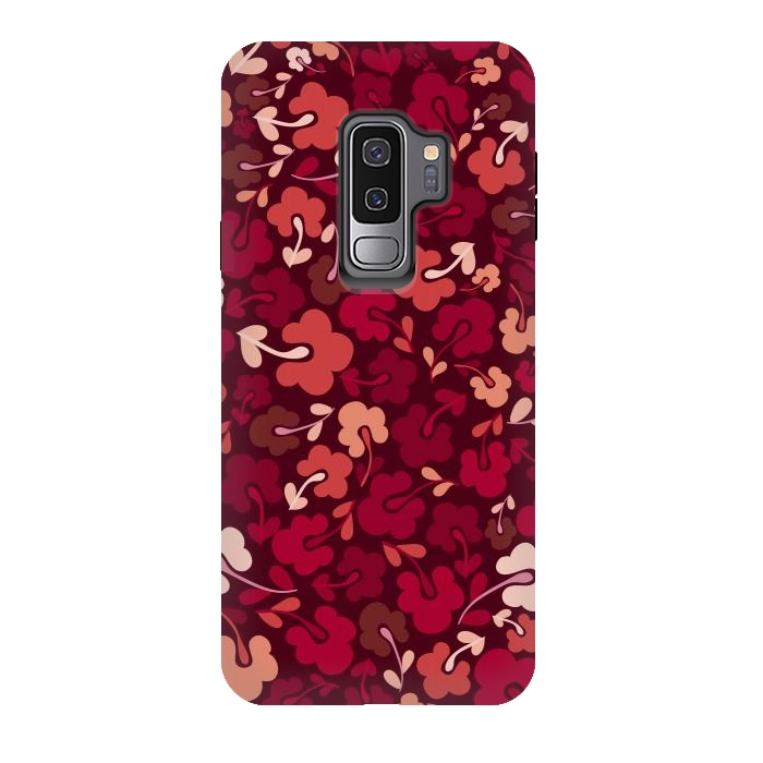 Galaxy S9 plus StrongFit Ditsy Flowers in Pink and Red by Paula Ohreen