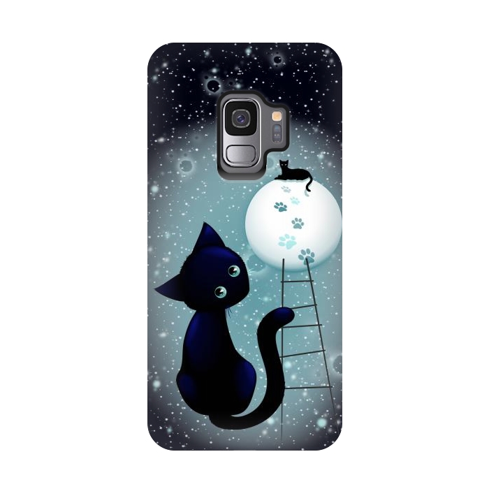 Galaxy S9 StrongFit Blue Kitty Dream on the Moon by BluedarkArt