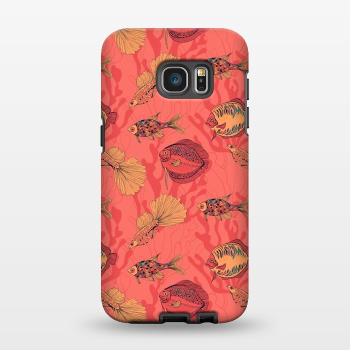 Galaxy S7 EDGE StrongFit Fishes on living coral background by Katerina Kirilova