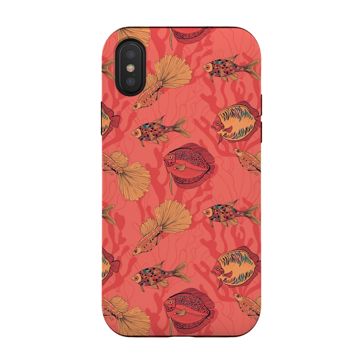iPhone Xs / X StrongFit Fishes on living coral background by Katerina Kirilova
