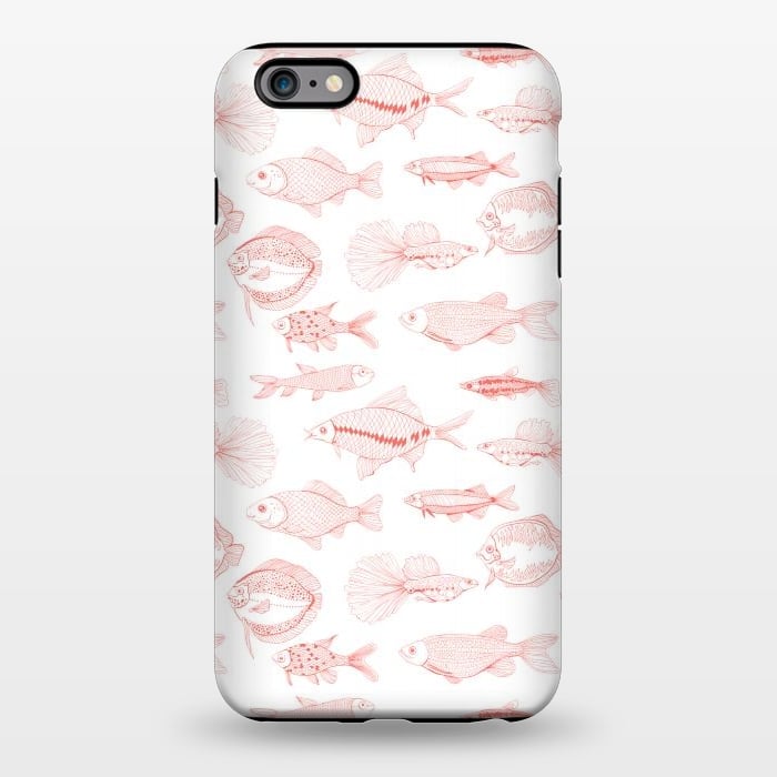iPhone 6/6s plus StrongFit Fishes in living coral color, hand drawn pattern by Katerina Kirilova
