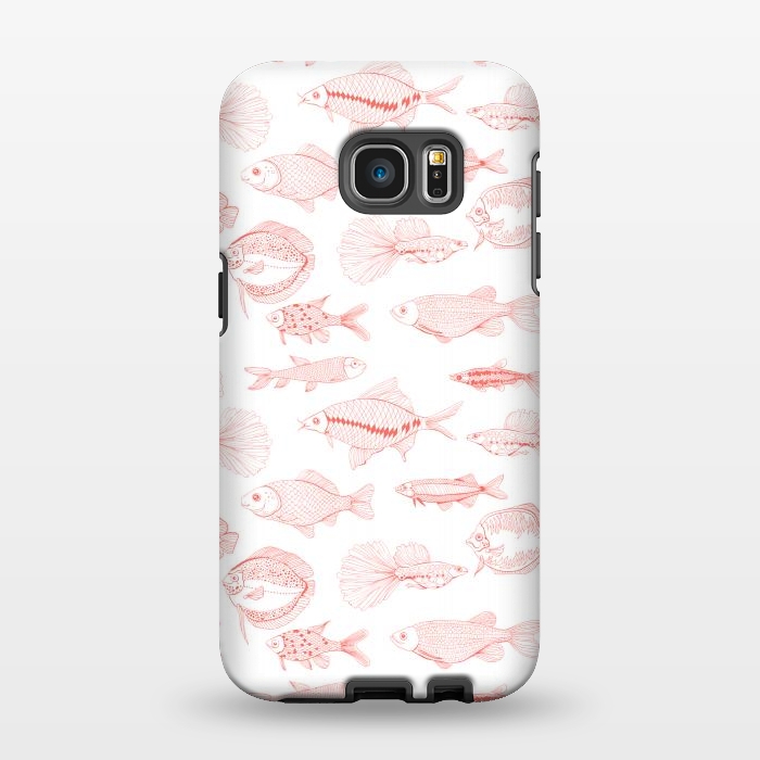 Galaxy S7 EDGE StrongFit Fishes in living coral color, hand drawn pattern by Katerina Kirilova