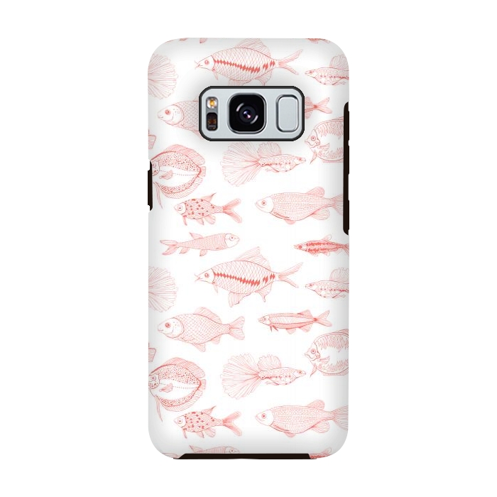 Galaxy S8 StrongFit Fishes in living coral color, hand drawn pattern by Katerina Kirilova
