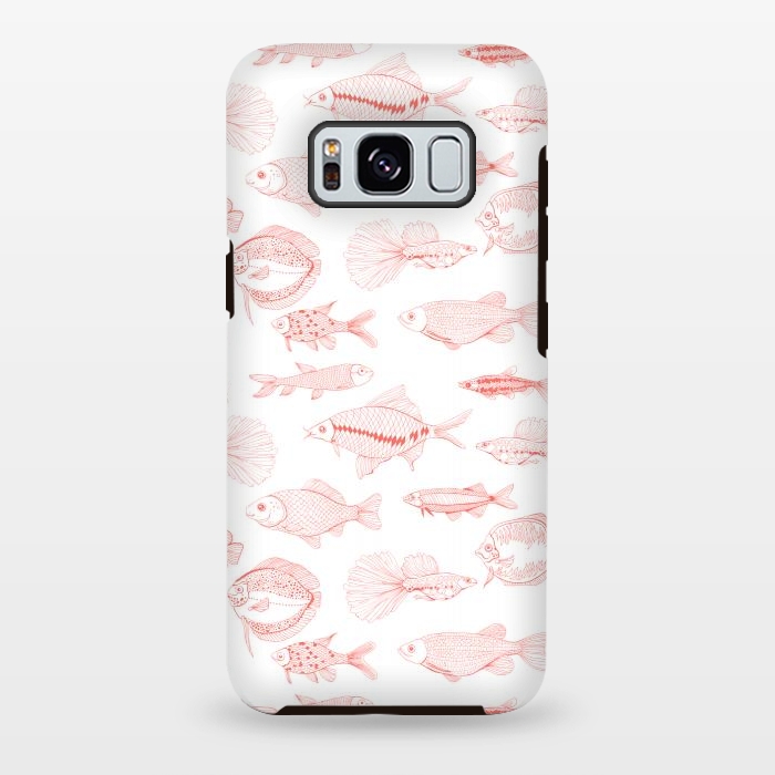 Galaxy S8 plus StrongFit Fishes in living coral color, hand drawn pattern by Katerina Kirilova
