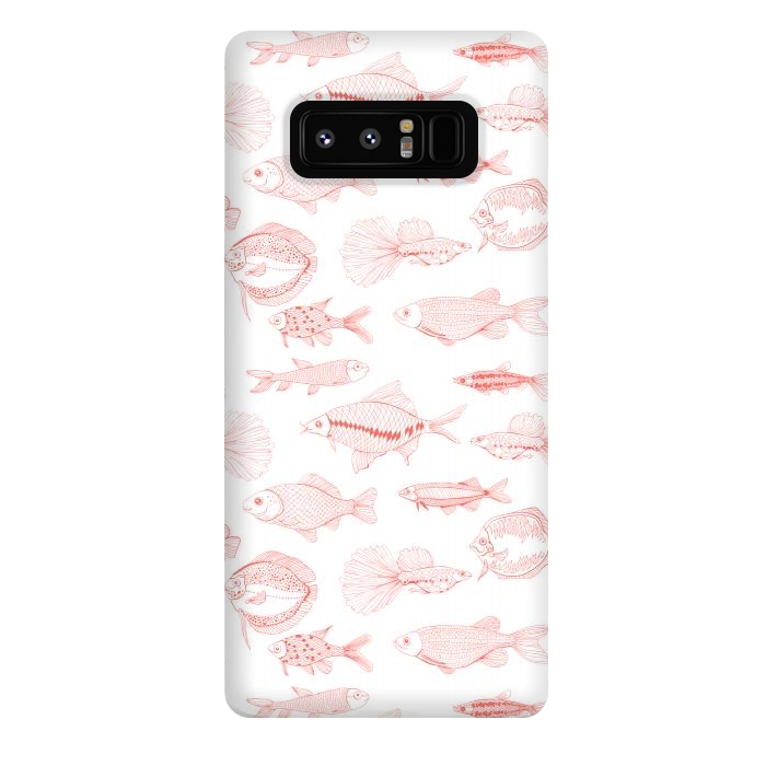 Galaxy Note 8 StrongFit Fishes in living coral color, hand drawn pattern by Katerina Kirilova