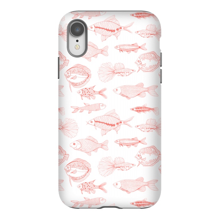 iPhone Xr StrongFit Fishes in living coral color, hand drawn pattern by Katerina Kirilova