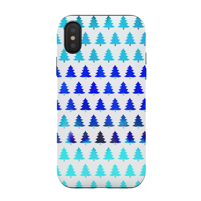 iPhone Xs / X StrongFit Blue pine trees pattern - Christmas sweater by Oana 