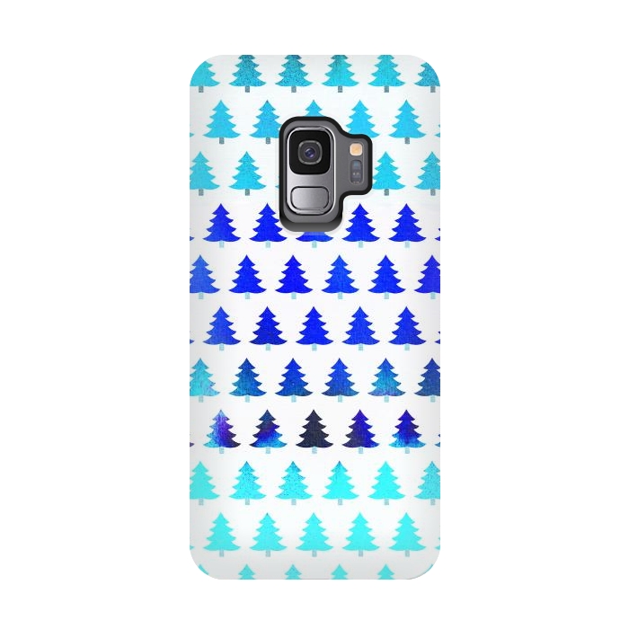 Galaxy S9 StrongFit Blue pine trees pattern - Christmas sweater by Oana 