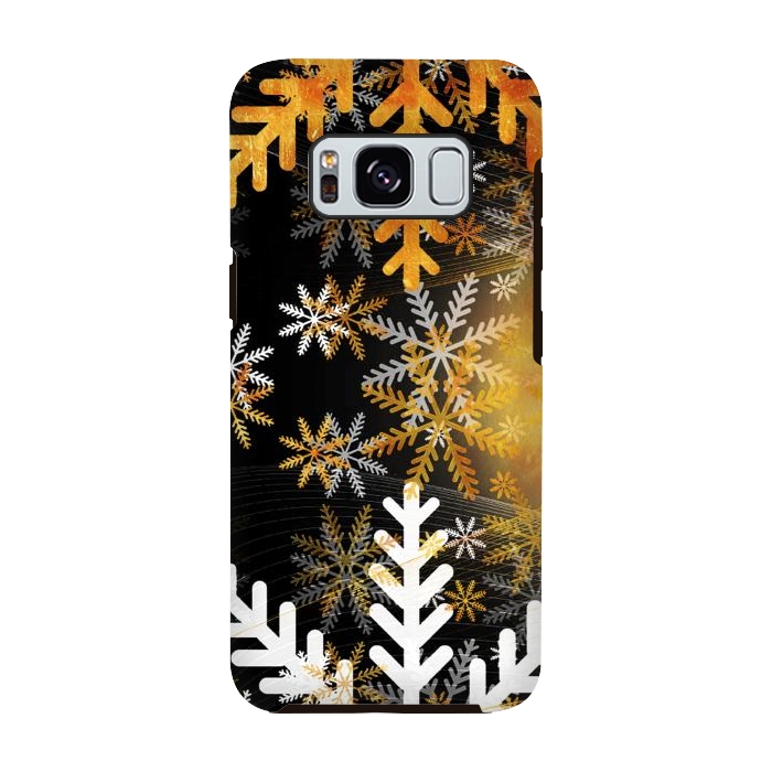 Galaxy S8 StrongFit Golden white snowflakes - Christmas by Oana 