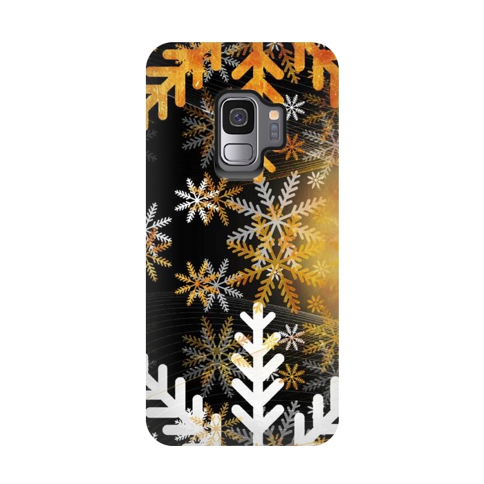 Galaxy S9 StrongFit Golden white snowflakes - Christmas by Oana 